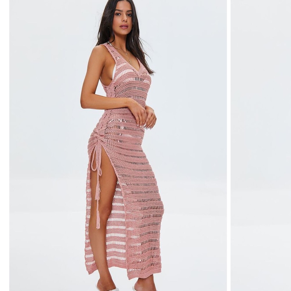 NWT Crochet Thigh Slit Maxi Beach Dress